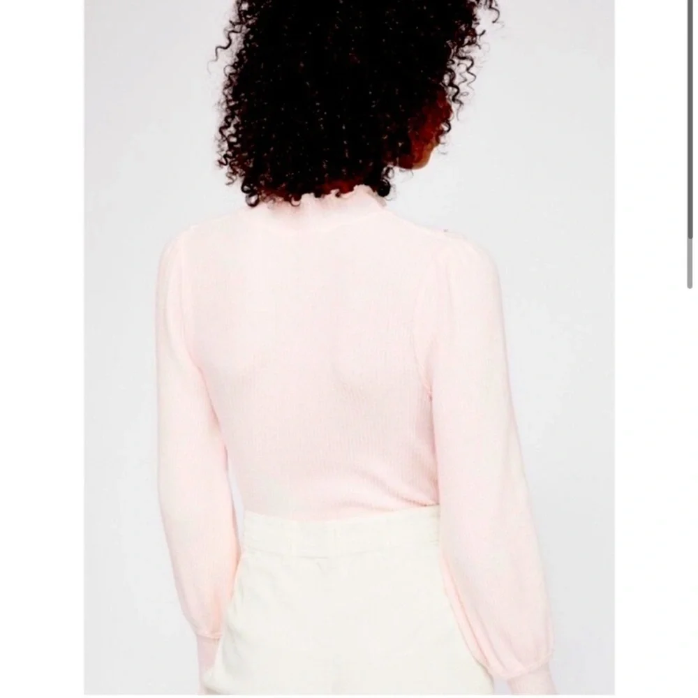 Free People Love Struck Ruffle Puff Sleeve Cotton Ribbed Knit Turtleneck 💕 - Picture 3 of 6